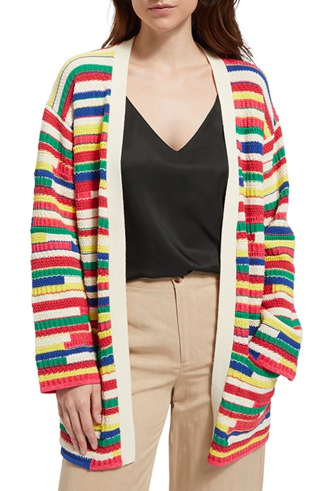 MULTICOLOURED INTARSIA KNITTED CARDIGAN MULTI STRIPE 1