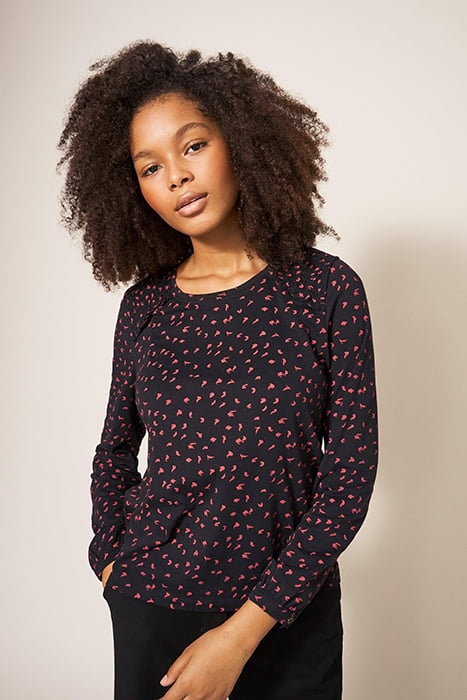 ANA SMOCK SHOULDER TOP BLACK PRINT 1