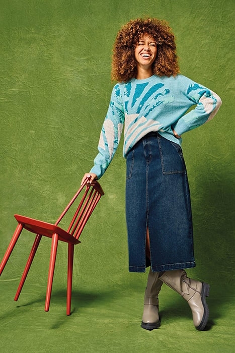 MAREN DENIM MIDI SKIRT MID DENIM 7