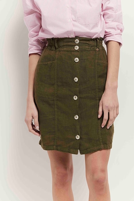 JETTY - BUTTONED KHAKI LINEN SKIRT 1
