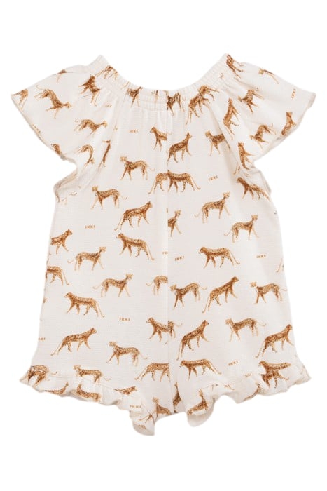 BABY GIRLS’ ECRU ORGANIC COTTON PLAYSUIT, LITTLE PANTHERS 2