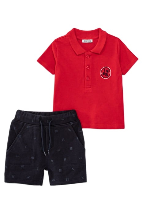 BABY BOYS' RED POLO SHIRT AND NAVY BERMUDA SHORTS OUTFIT 1