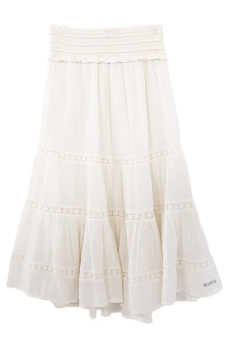 GIRLS’ OFF-WHITE LONG SKIRT WITH LACE AND SMOCKED WAIST 1
