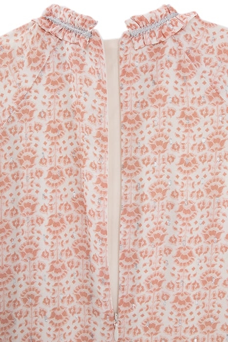 GIRLS’ ECRU DRESS, FLOWERY PRINT WITH SILVER THREADS 3