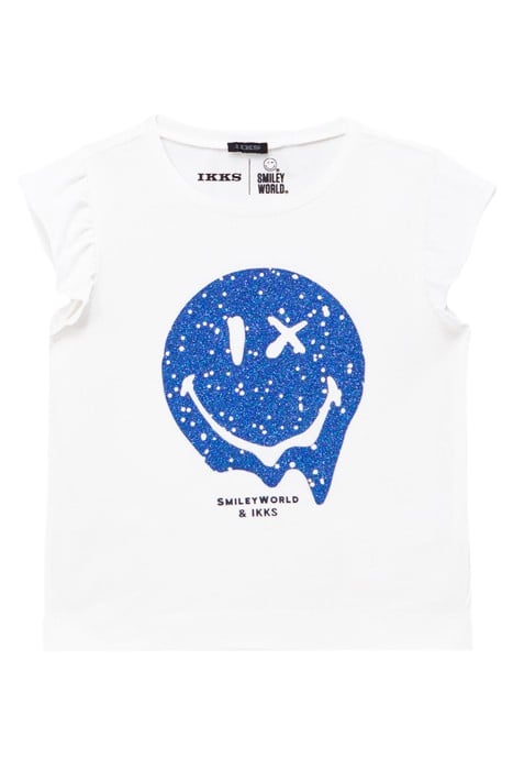 GIRLS’ WHITE T-SHIRT WITH GLITTERY BLUE SMILEYWORLD PRINT 1
