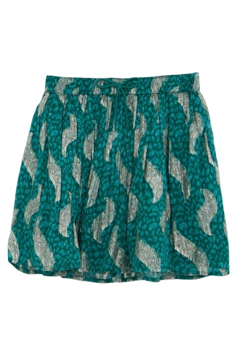 GIRLS’ GREEN SHORT SKIRT WITH SPARKLING PEACOCK PRINT 1
