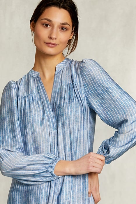 BLUE LONG RUFFLED TIE-DYE DRESS BLUE 3