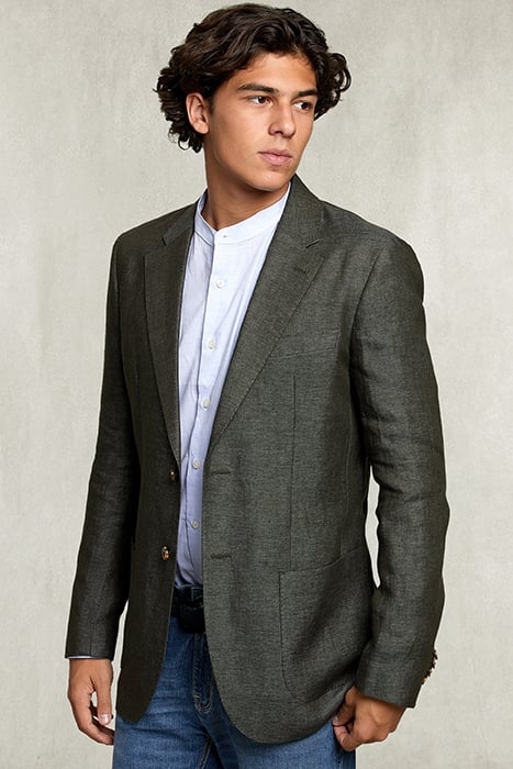 LINEN BLAZER APPLIED POCKETS KHAKI BLUE 1