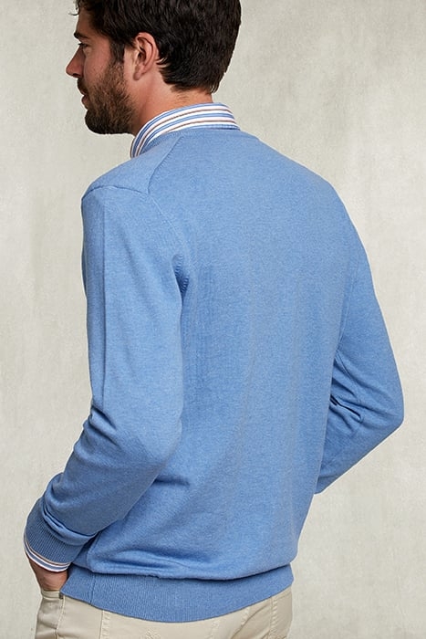 BASIC V-NECK PULLOVER LIGHT DENIM MIX BLUE 2
