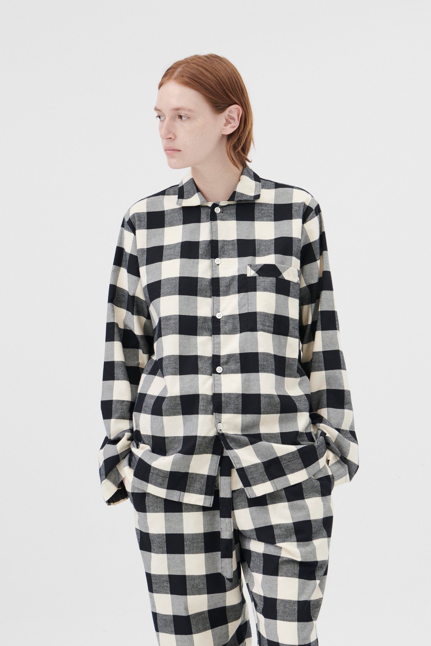 UNISEX FLANNEL, PYJAMAS SHIRT BLACK GINGHAM 1