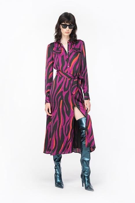 ASSENTE ABITO SATIN STAMPATO BOUGAINVILLEA/BLACK/ORANGE 1