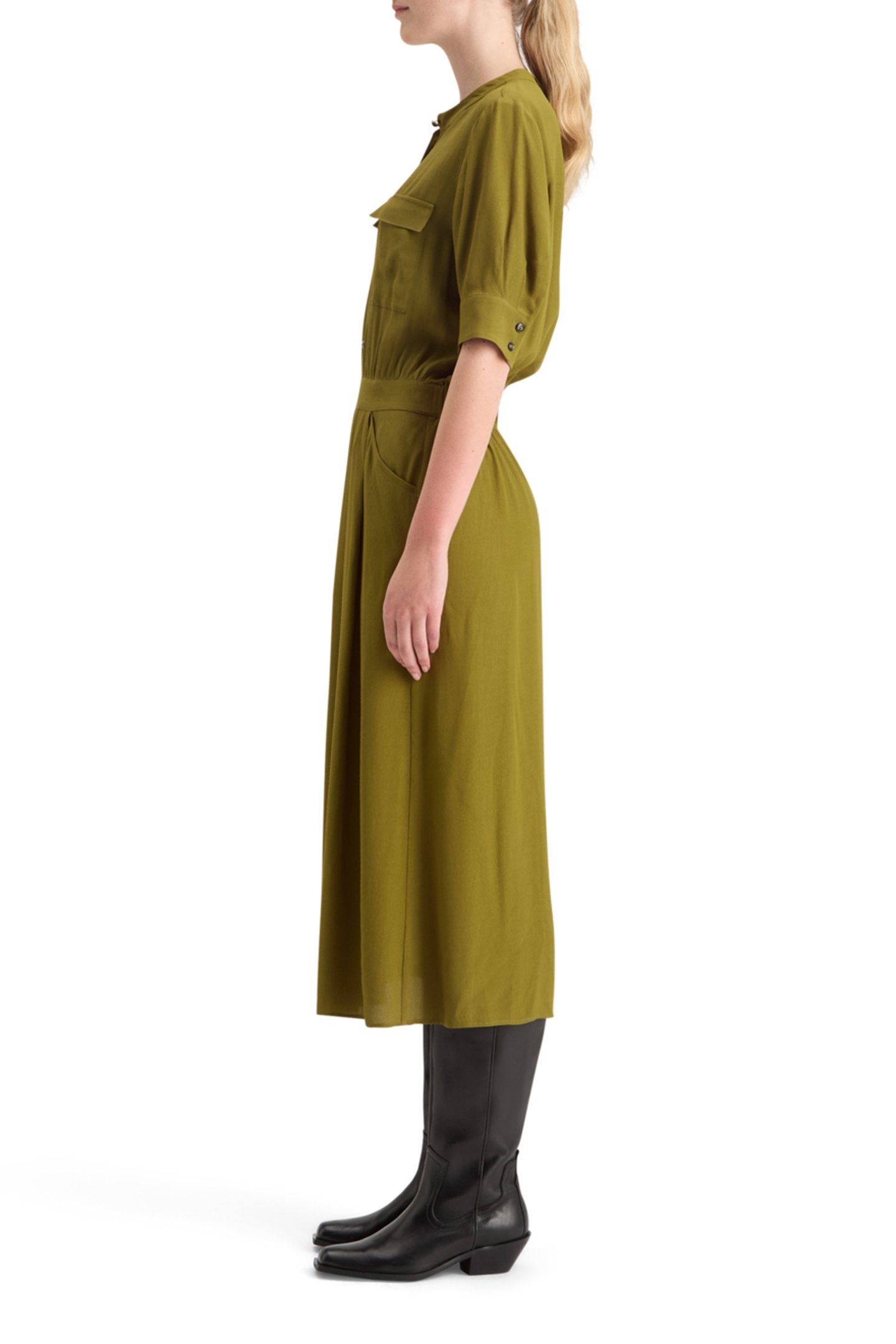 CREPE MIDI DRESS WITH CHEST POCKETS OLIVE 6