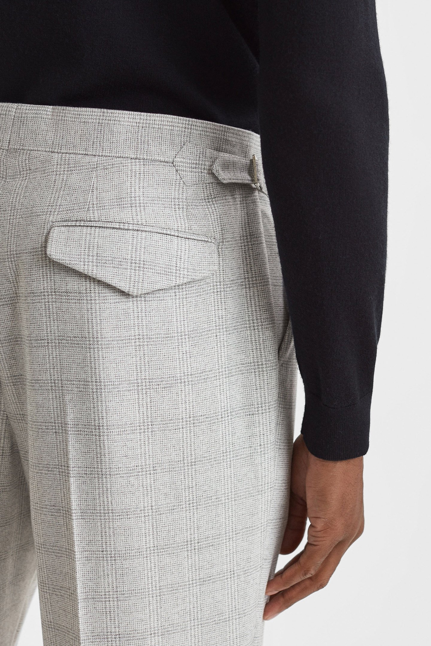 PRICE OF WALES CHECK SIDE ADJUSTER TROUSER SOFT GREY 5