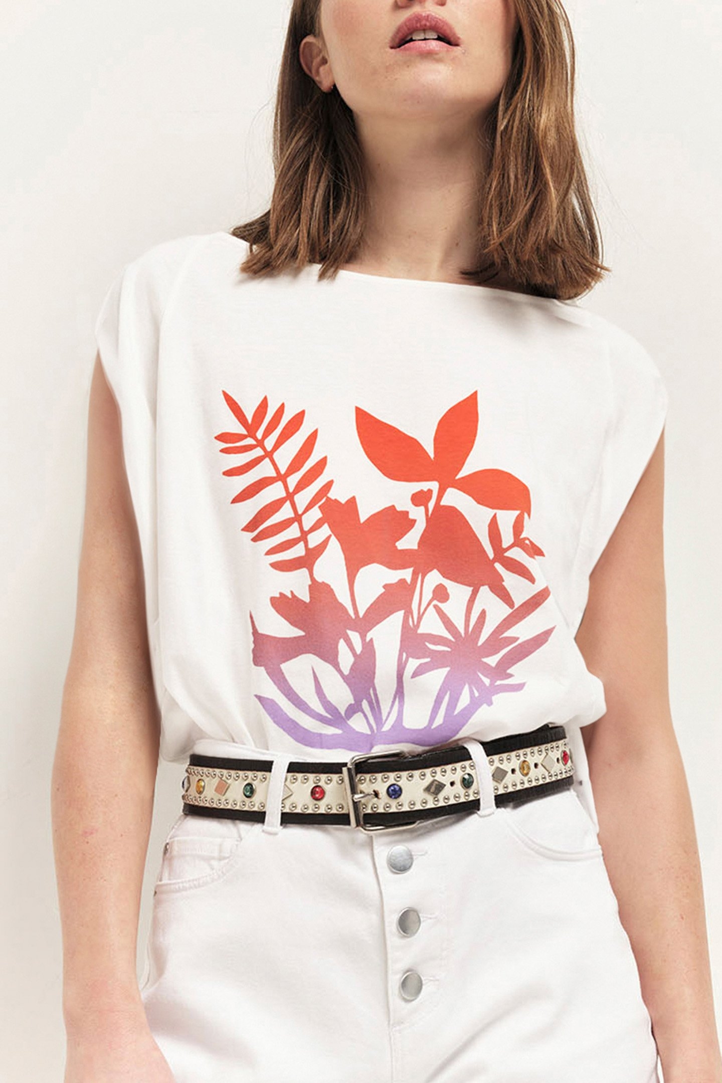 MARCO - ECRU ORGANIC COTTON T-SHIRT WITH DEEP DYE EFFECT FOL 1