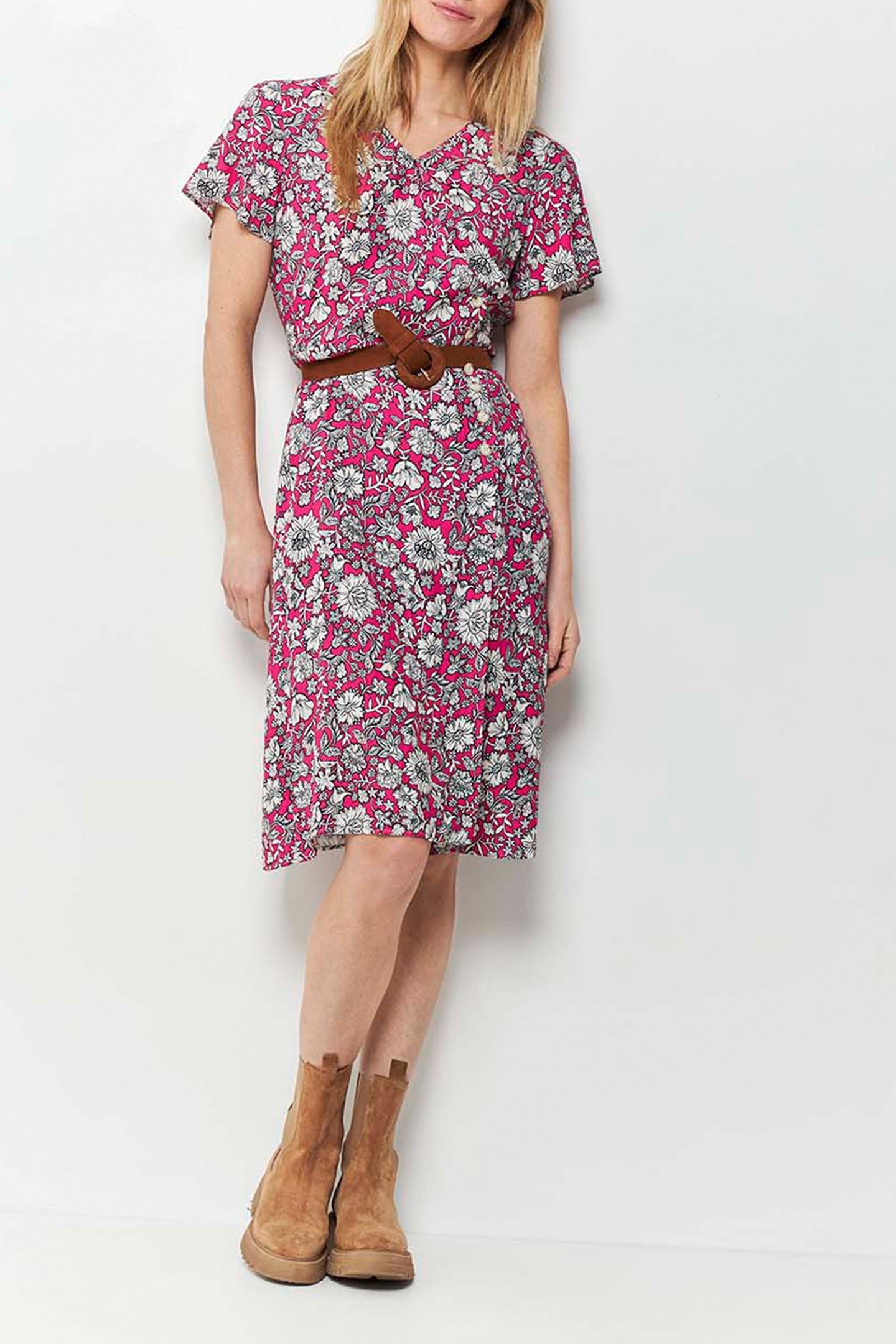 ROSANA _ FUCHSIA MIDI DRESS WITH DAISY PRINT FUCHSIA 2