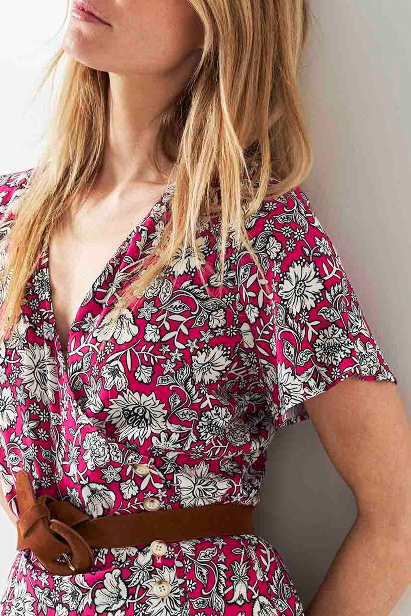 ROSANA _ FUCHSIA MIDI DRESS WITH DAISY PRINT FUCHSIA 3