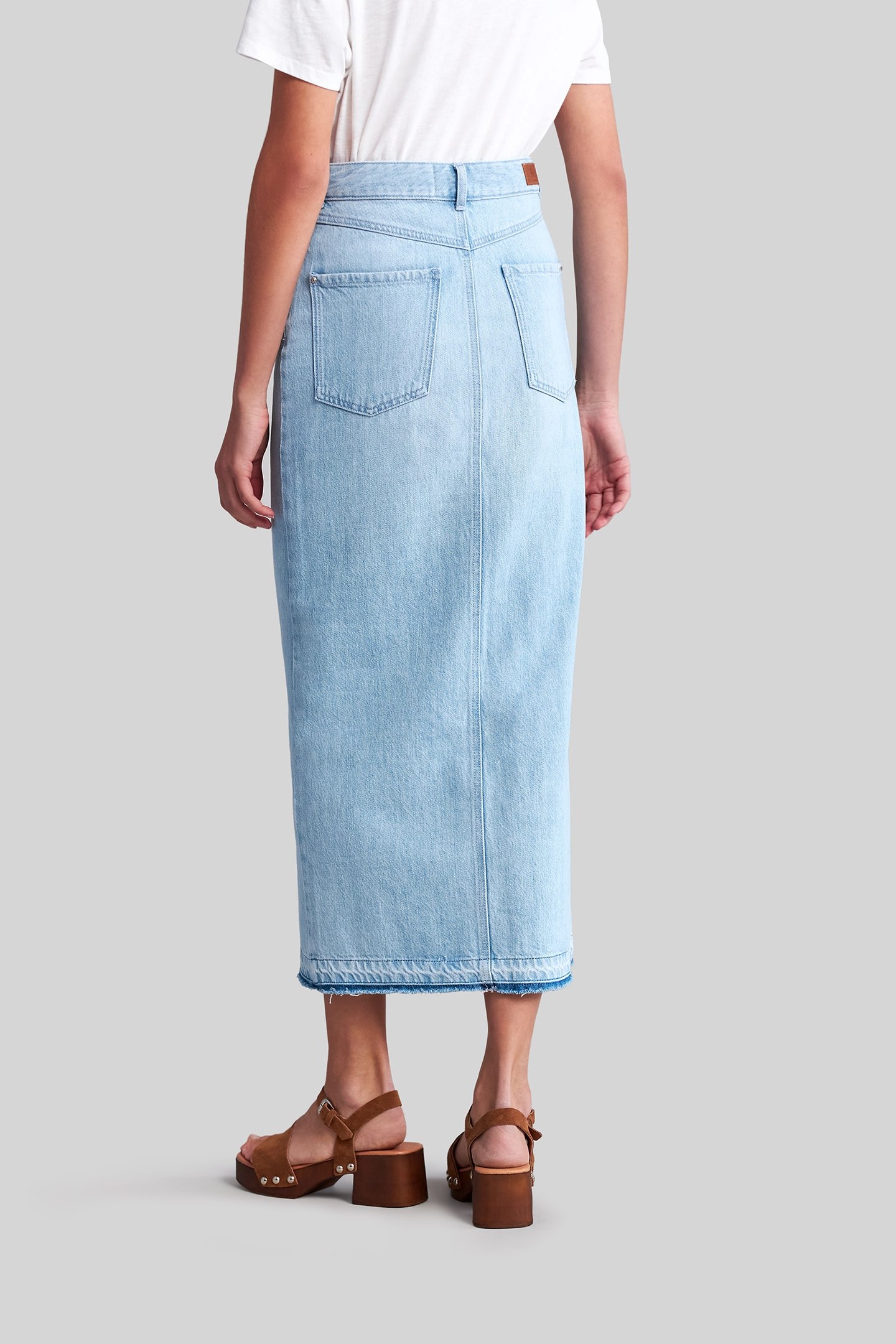 LIGHT BLUE ORGANIC COTTON DENIM MIDI SKIRT 2