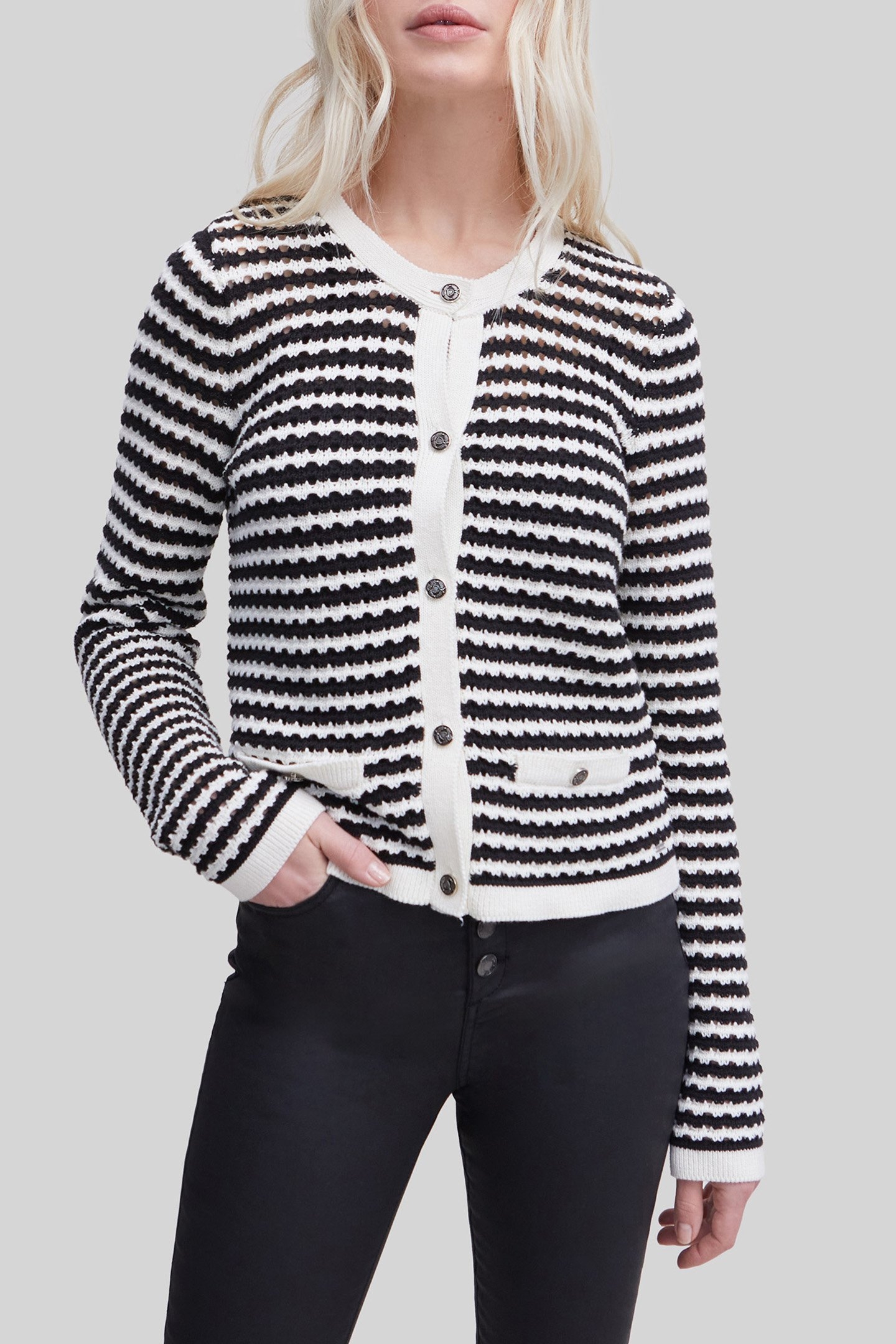 NAVY OPENWORK KNIT SAILOR-STRIPE CARDIGAN 1