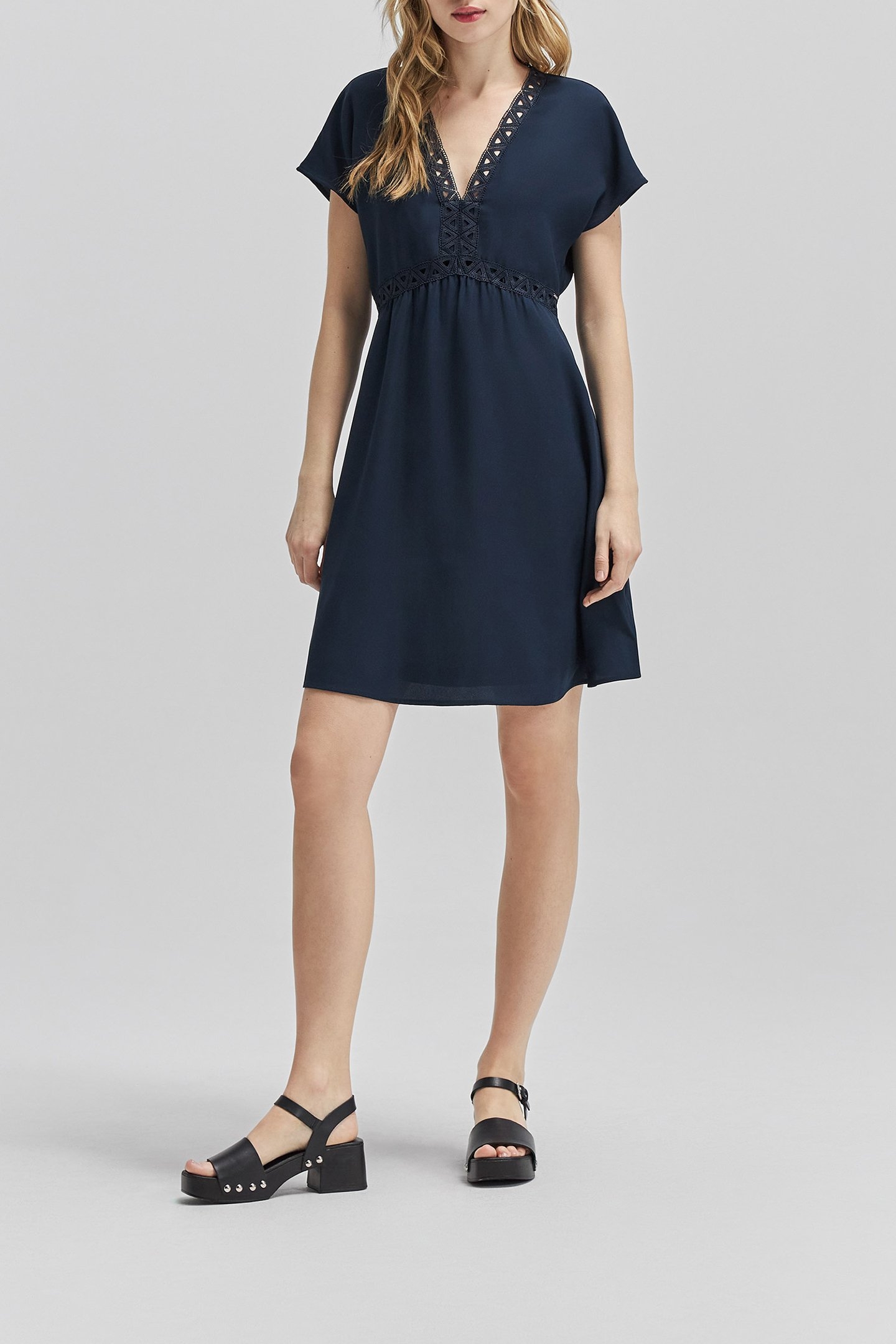 NAVY RECYCLED DRESS WITH LACE BRAID 3