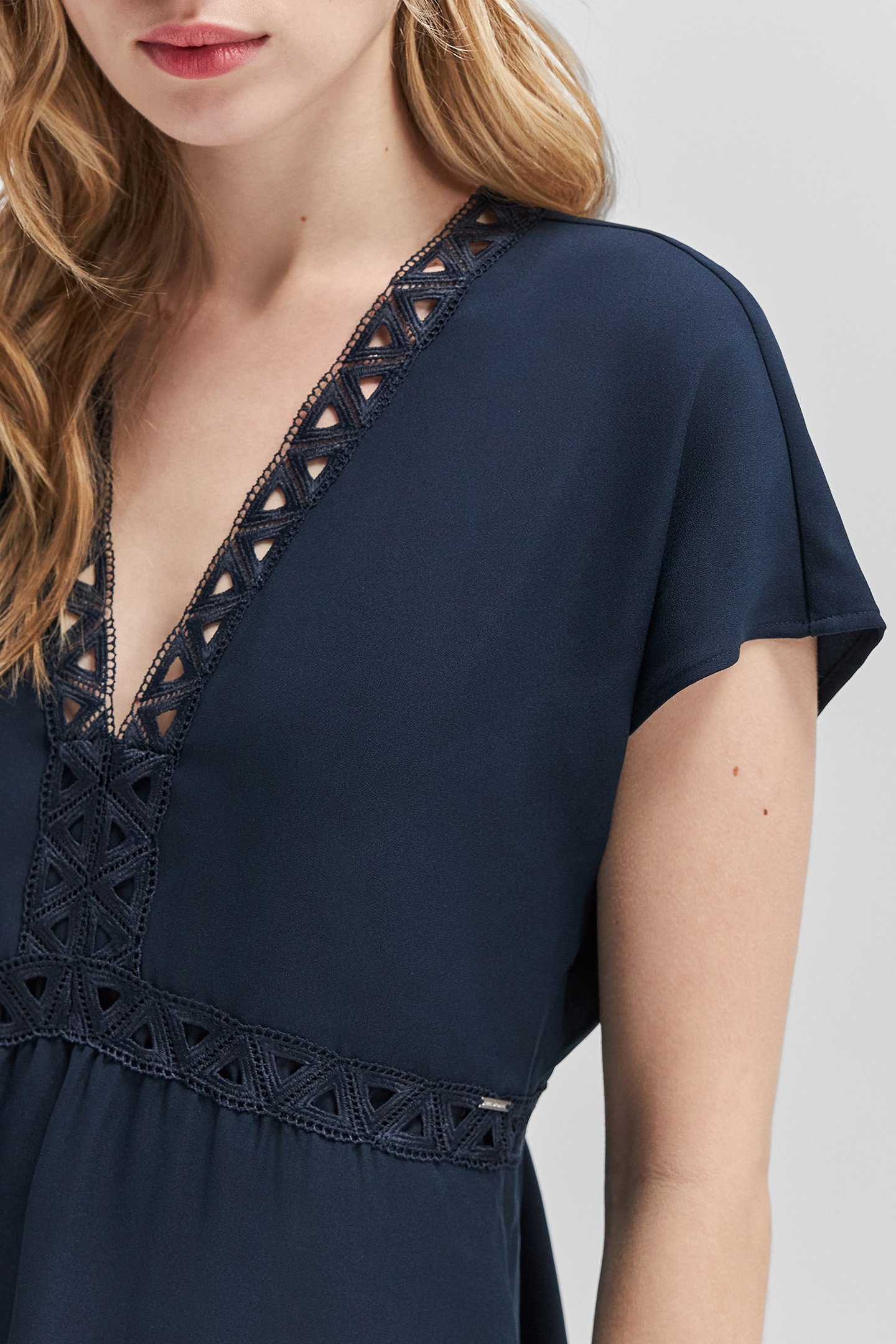 NAVY RECYCLED DRESS WITH LACE BRAID 5