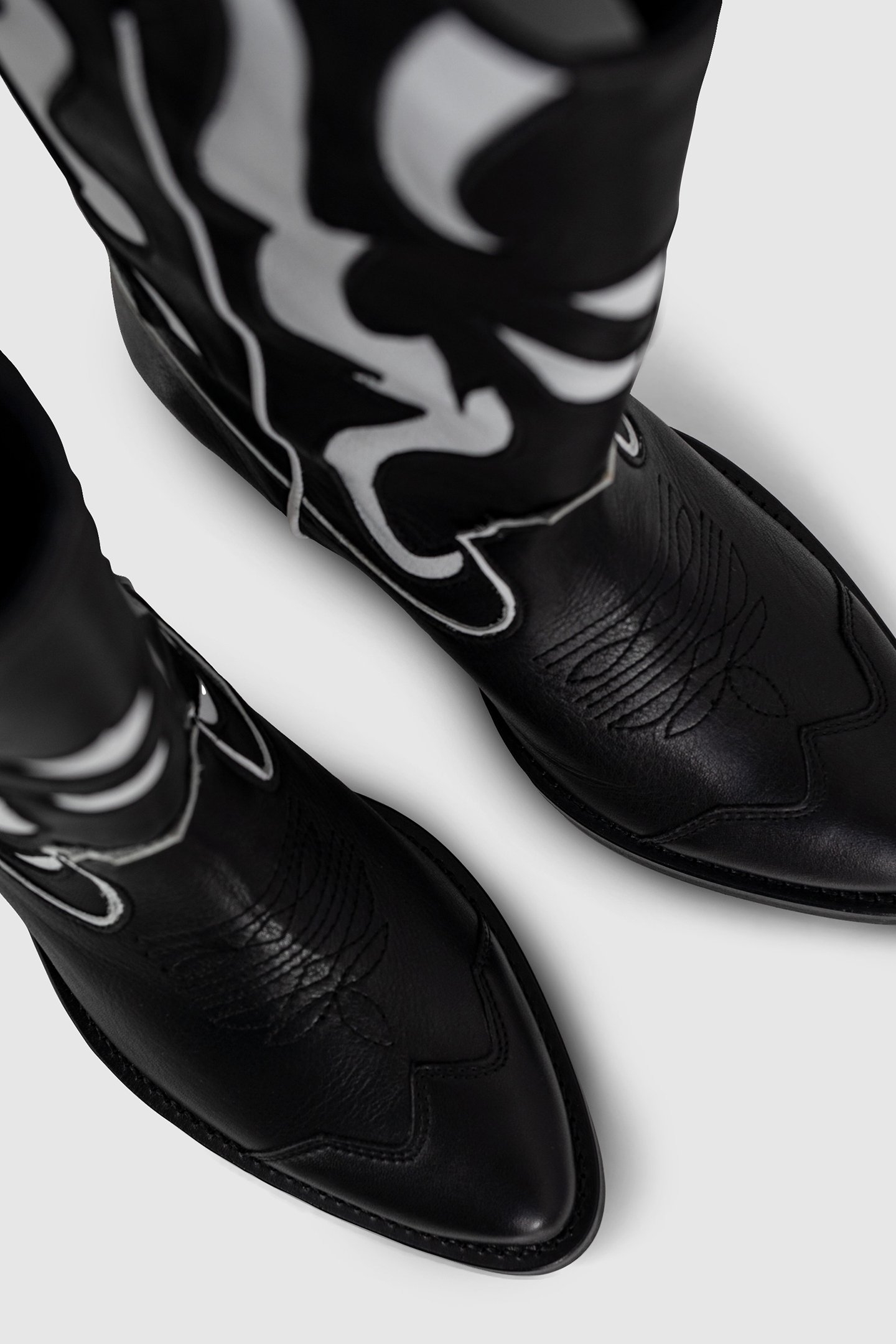 BLACK & WHITE LEATHER COWBOY BOOTS, WESTERN SEAMS 5