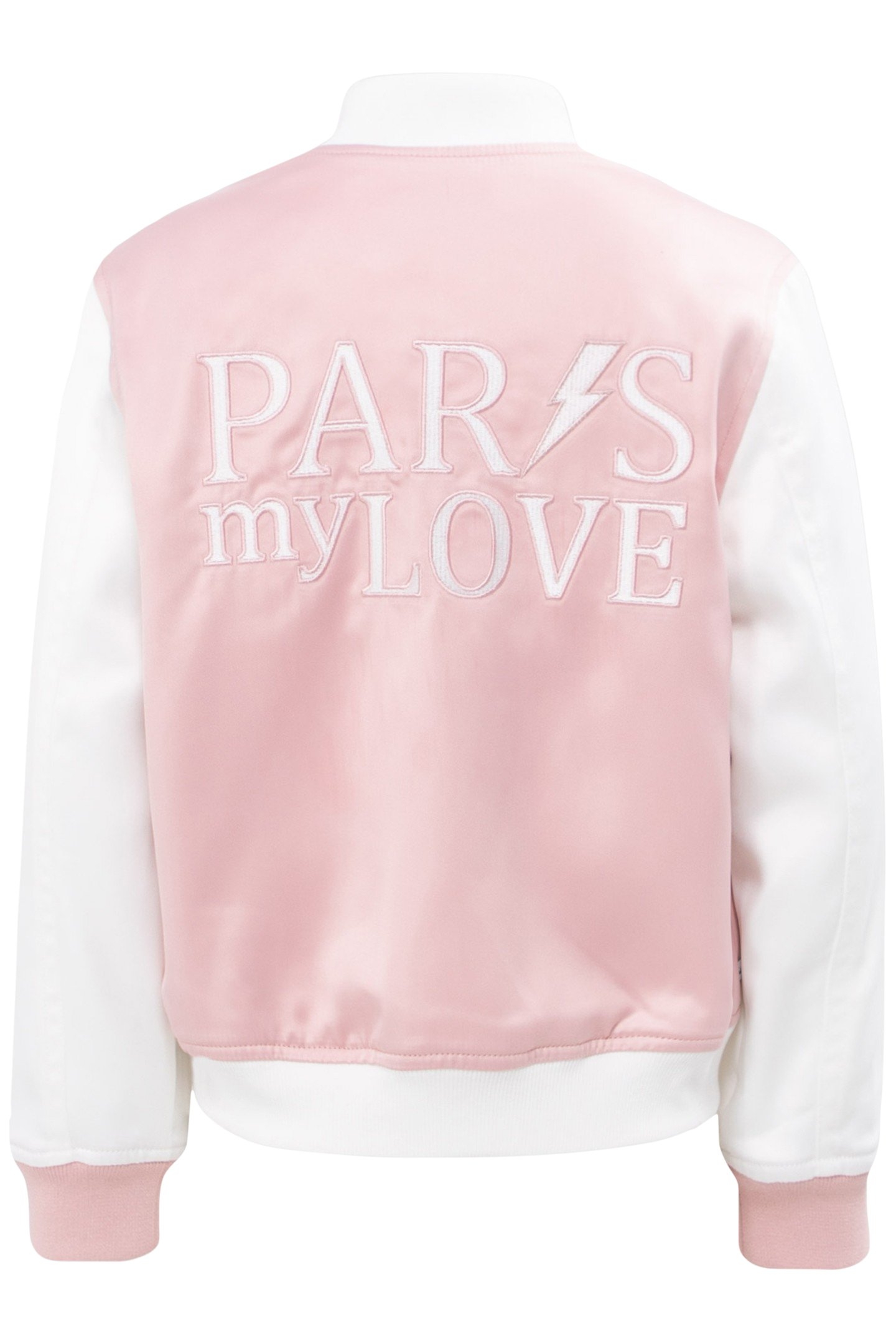 GIRLS’ PINK/WHITE VARSITY JACKET, BADGES AND EMBROIDERY 2