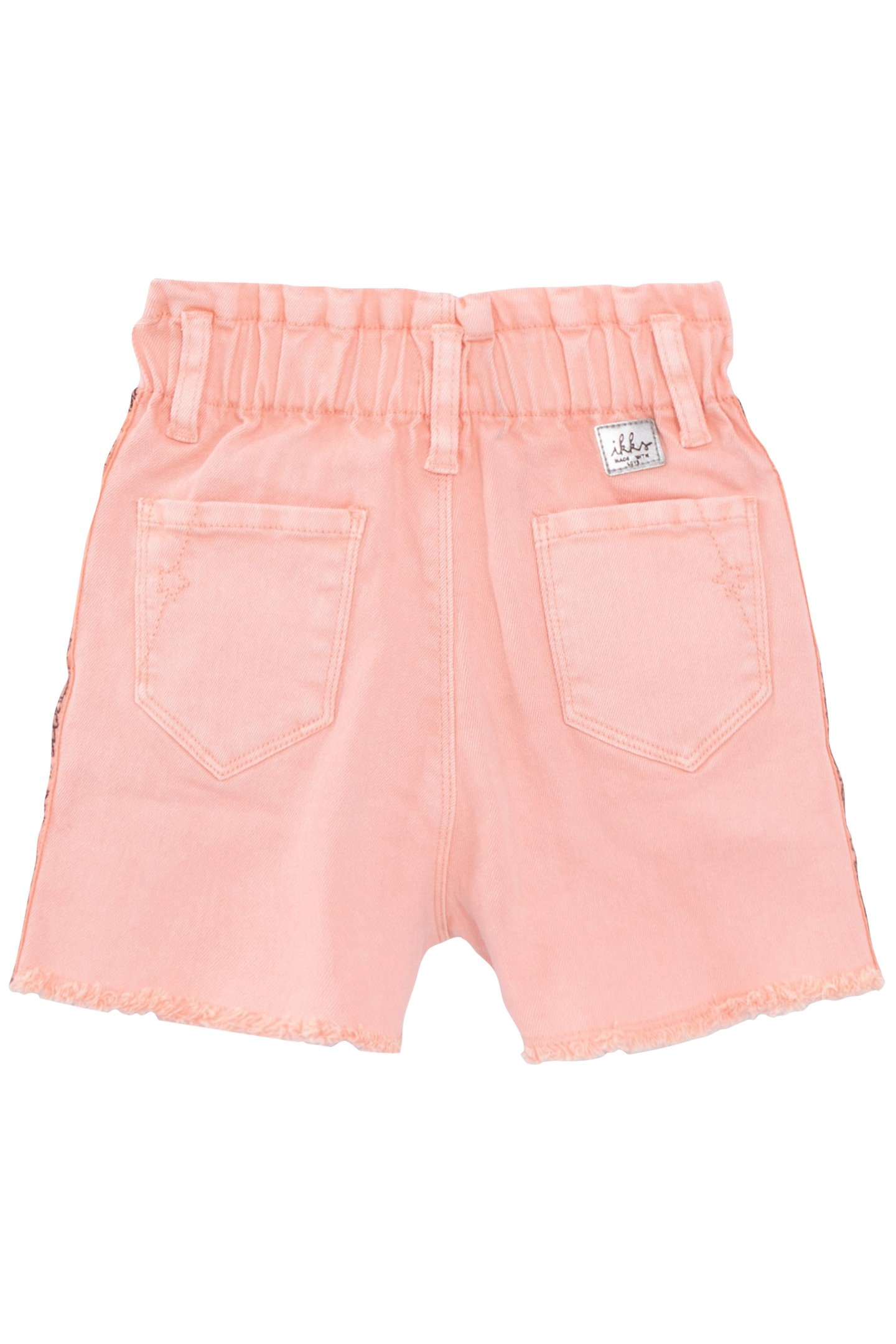 GIRLS’ PEACH DENIM SHORTS, EMBROIDERED BRAID DOWN SIDES 2