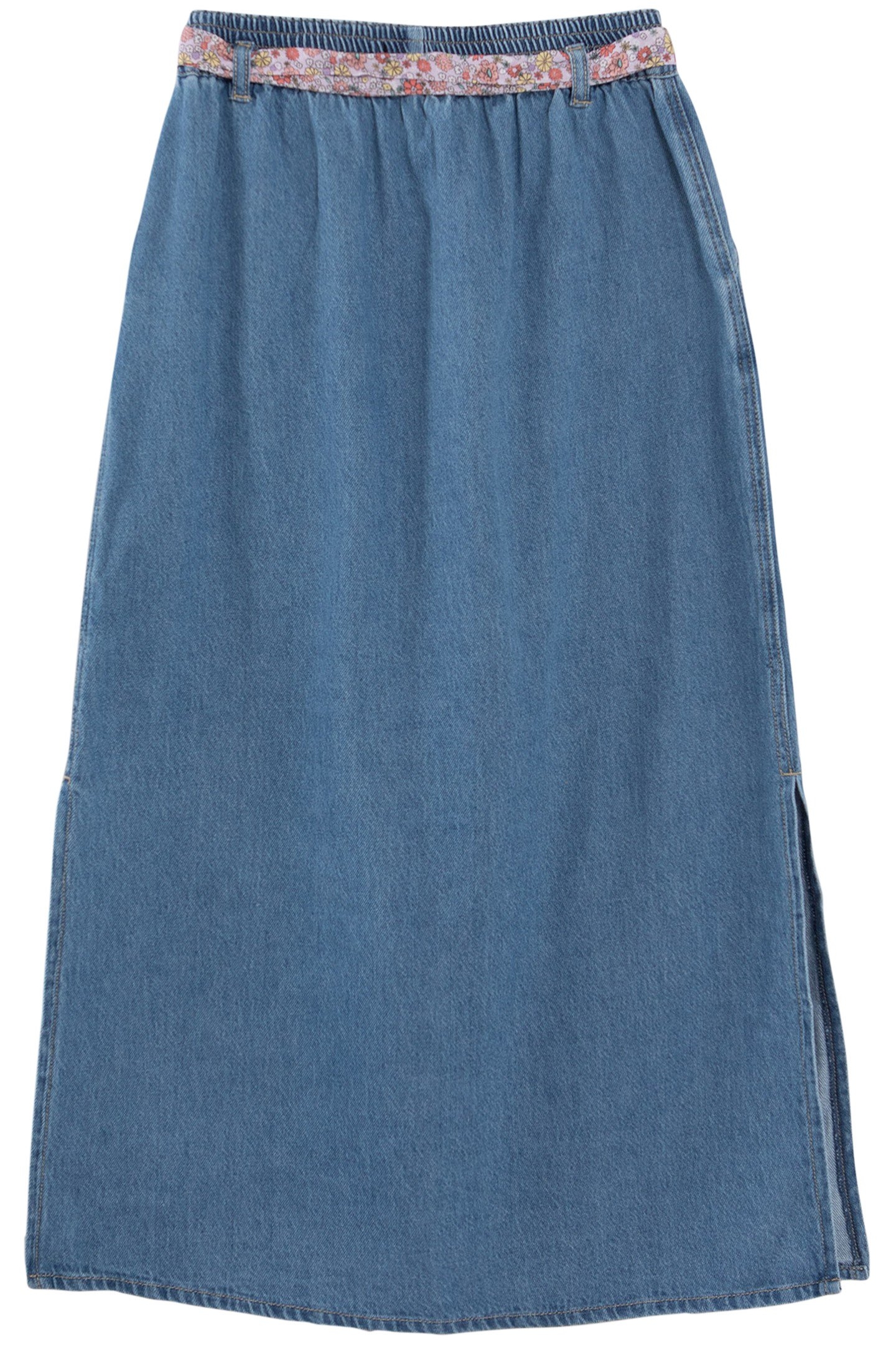 GIRLS’ BLUE DENIM LONG SKIRT WITH FLOWER POWER BELT 2