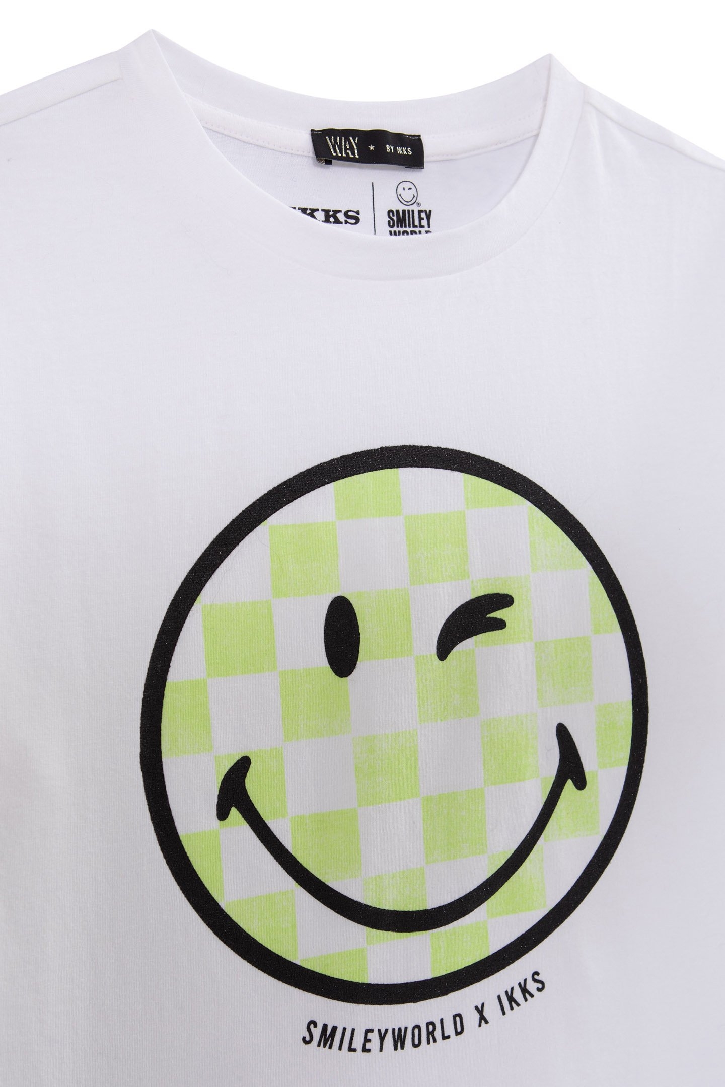 GIRLS’ WHITE T-SHIRT WITH GREEN SMILEYWORLD CHECKERBOARD IMA 5
