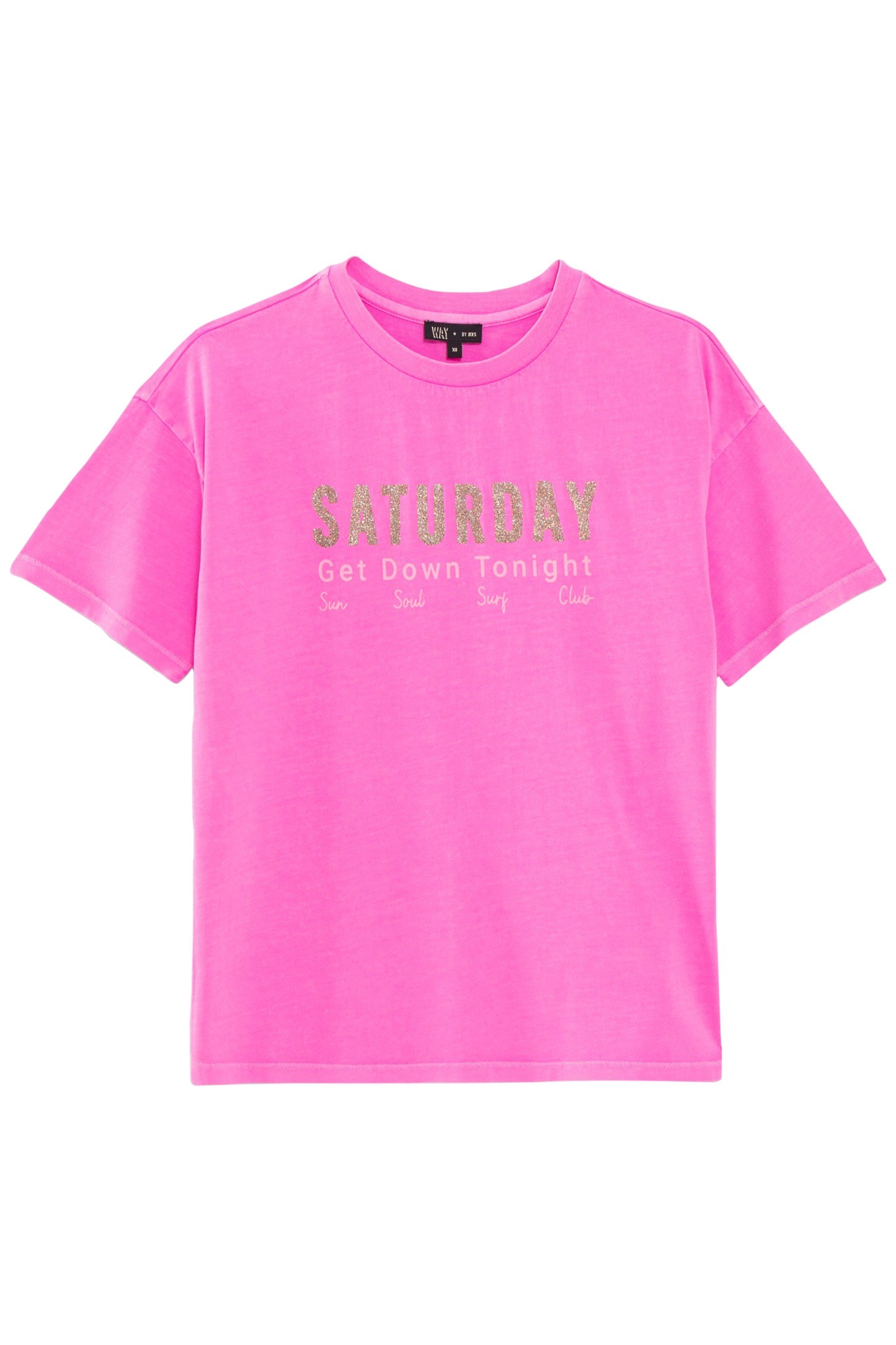 GIRLS’ NEON PINK T-SHIRT WITH GLITTERY SLOGAN 1