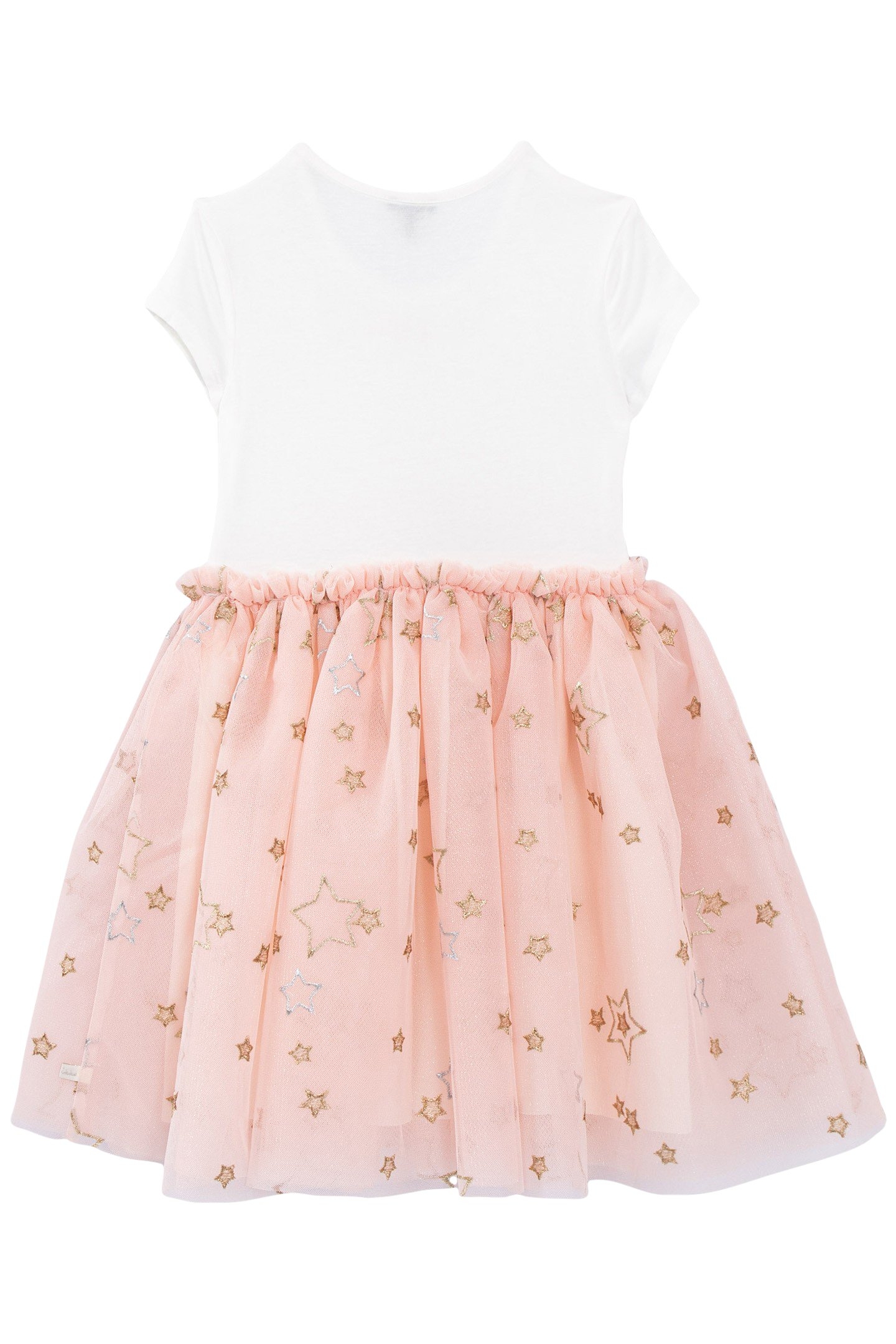 GIRLS’ TWO-TONE MIXED FABRIC DRESS WITH EMBROIDERED TULLE 2