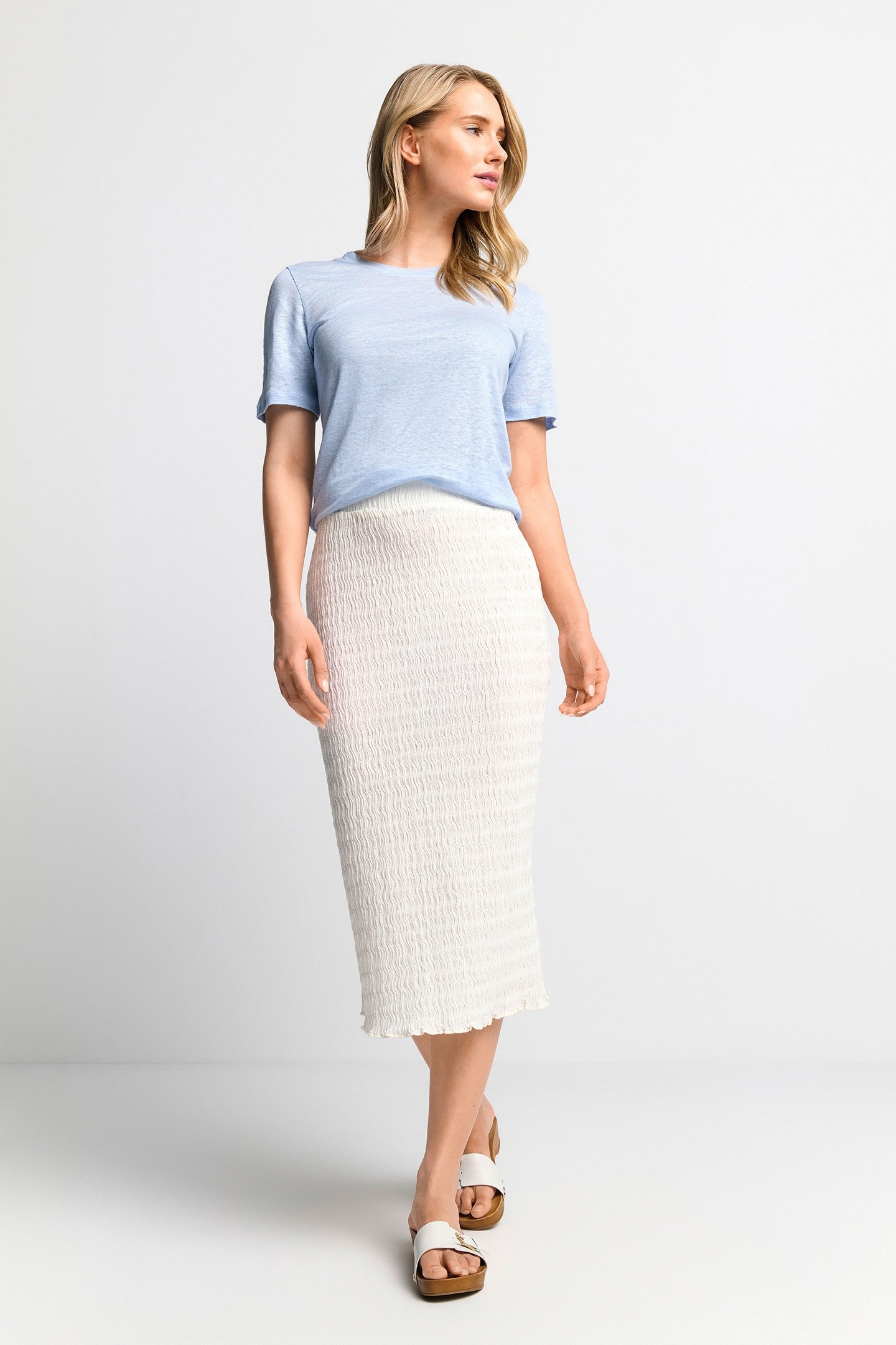 CRINKLED PENCIL SKIRT WHISPER WHITE 2