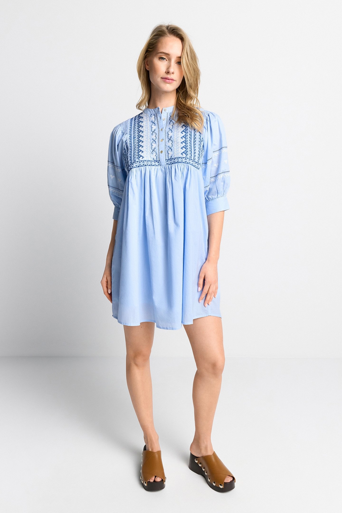 MINI DRESS WITH EMBROIDERY ORGANIC COTTON BLUE 1