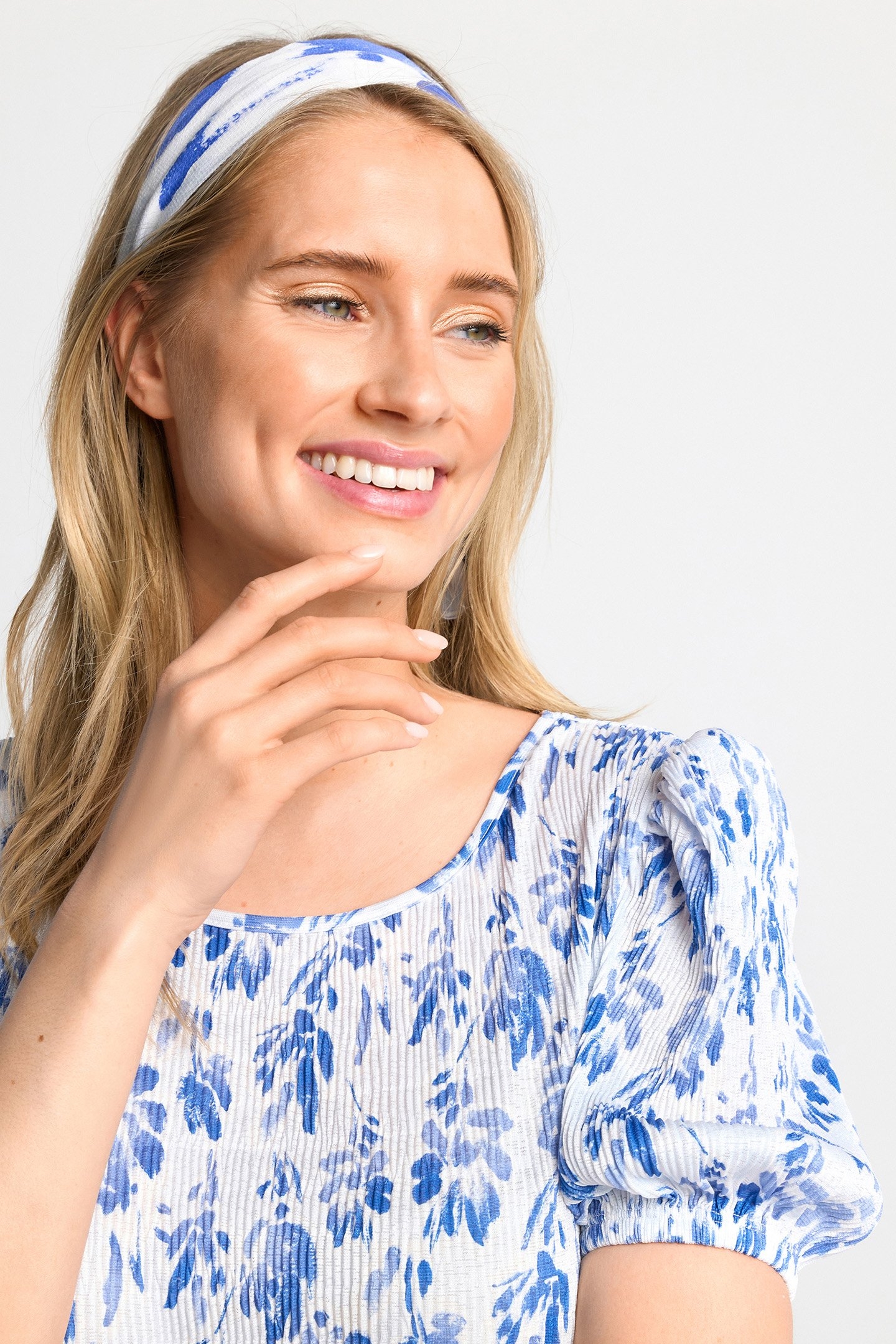 PRINTED CRINKLE DRESS RECYCLED COTTON BLUE 5