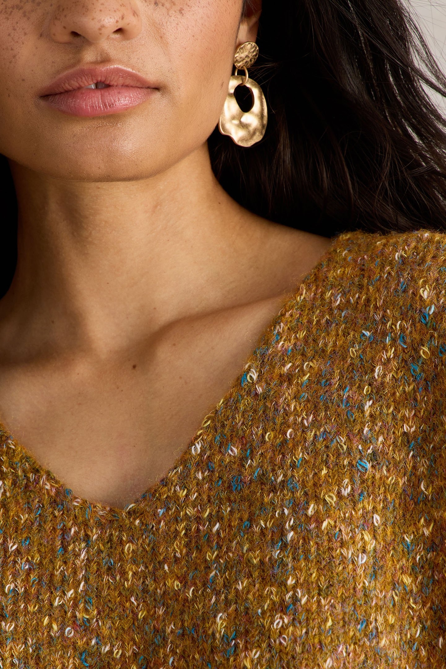 TEXTURED V NECK JUMPER BROWN MULTI 5