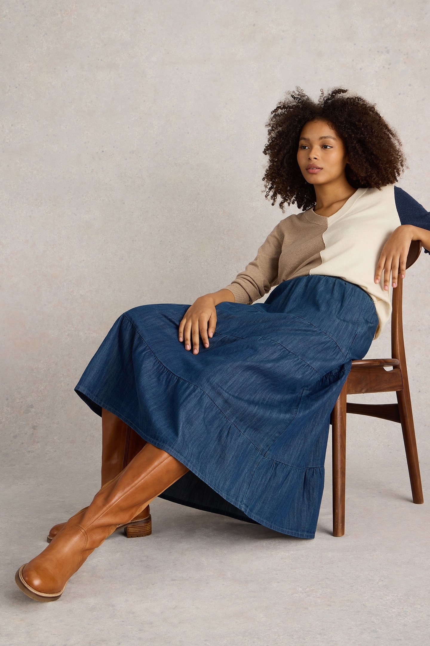 JENNA DENIM TIERED SKIRT DARK NAVY 4