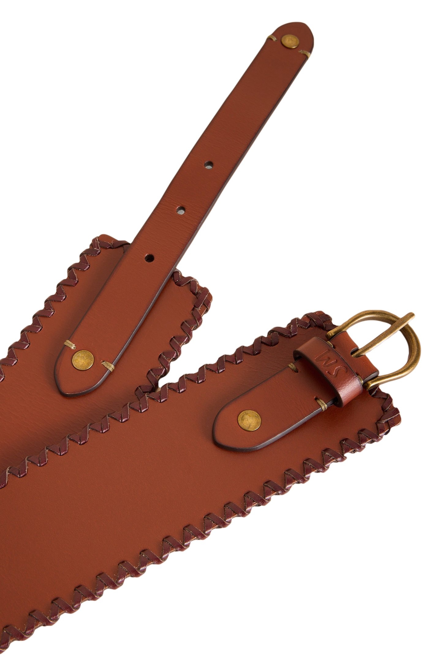 LEATHER CINCH WAIST BELT DARK TAN 3