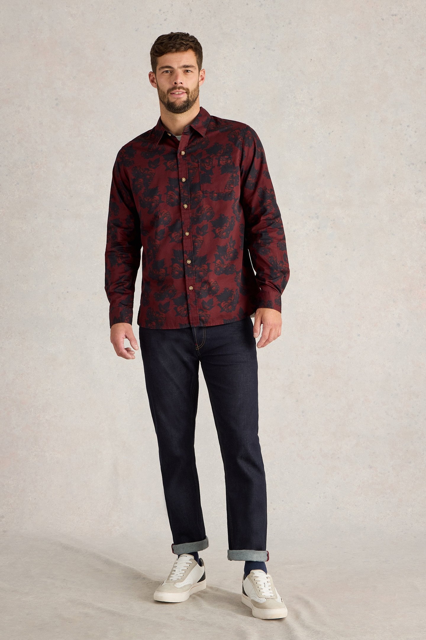 DARK FLORAL PRINTED SHIRT RED PRINT 1