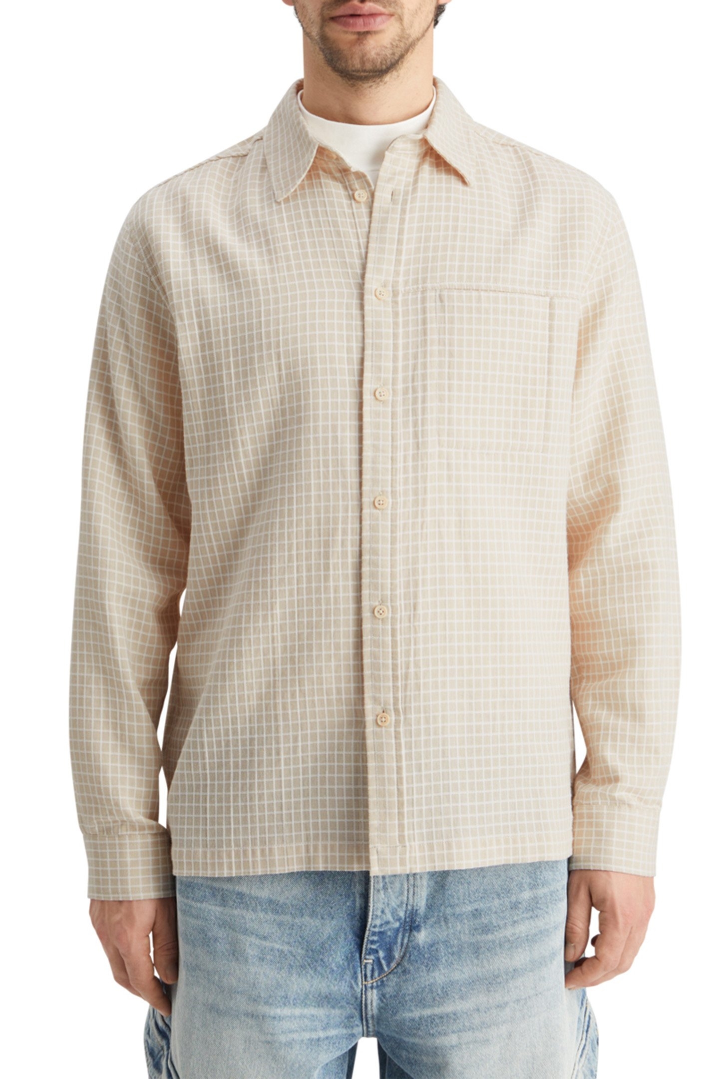 MICRO DOBBY CHECK SHIRT PARCHMENT 1