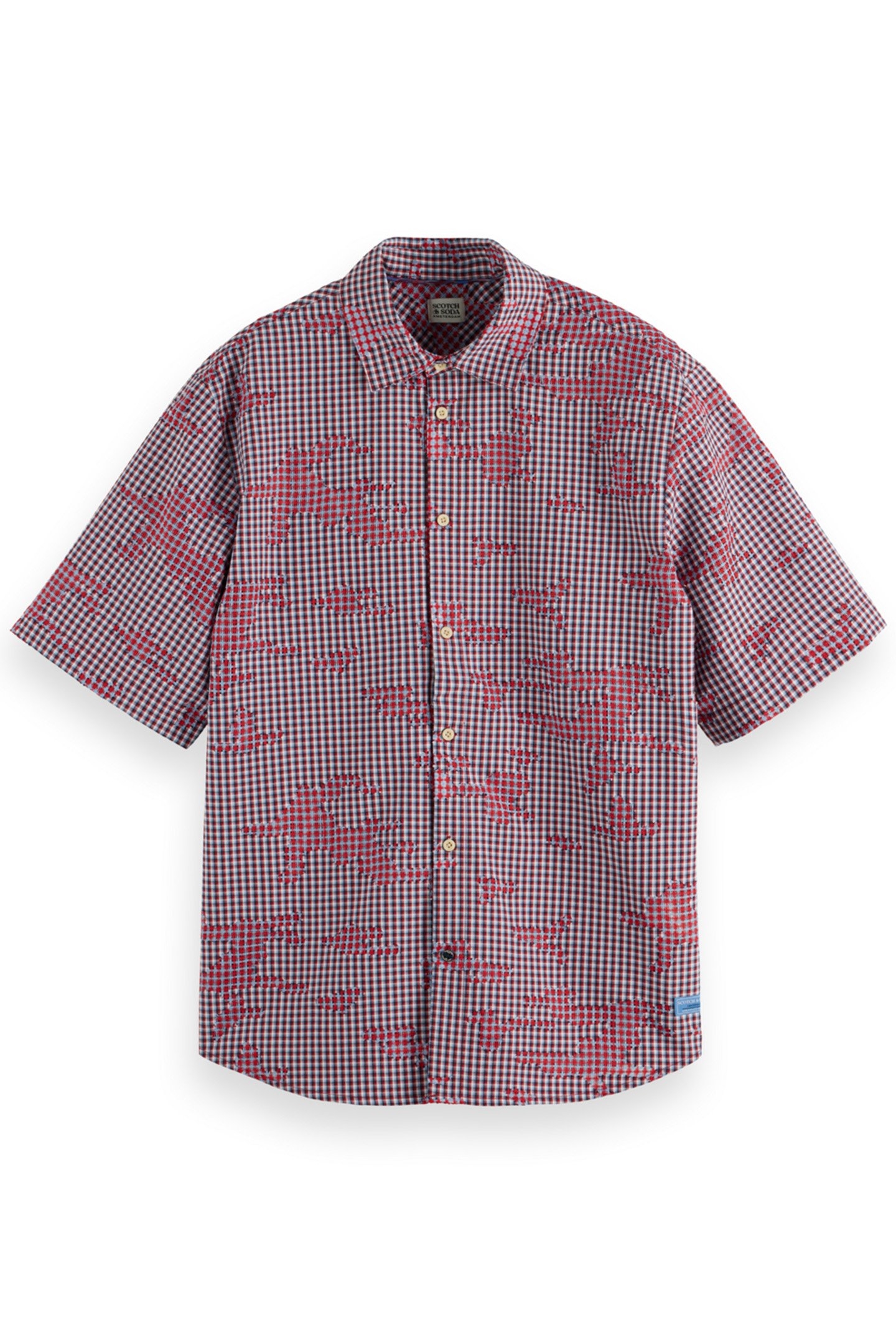 RELAXED FIT MINIMAL BURN OUT CHECK SHIRT BLUE RED CHECK 1