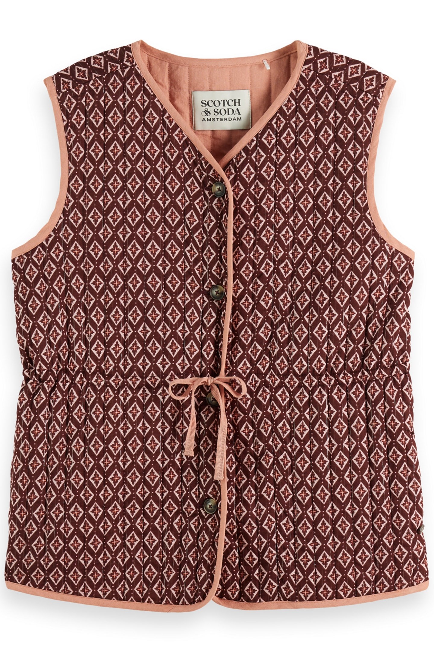 BLOCK PRINT GILET GEO FLOWER BORDEAUX 1