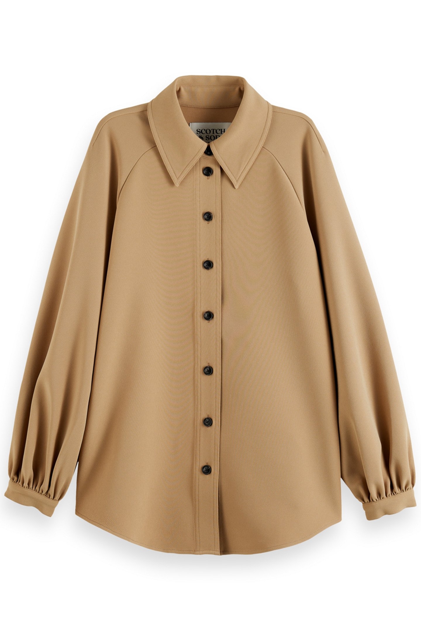 CREPE PEASANT SLEEVE OVERSHIRT DESERT SAND 1