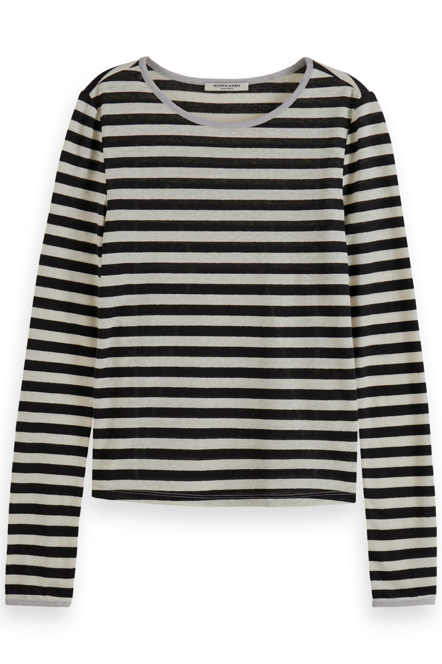 STRIPED LONG SLEEVE T-SHIRT WITH LUREX BINDING SOFT ICE BLAC 1