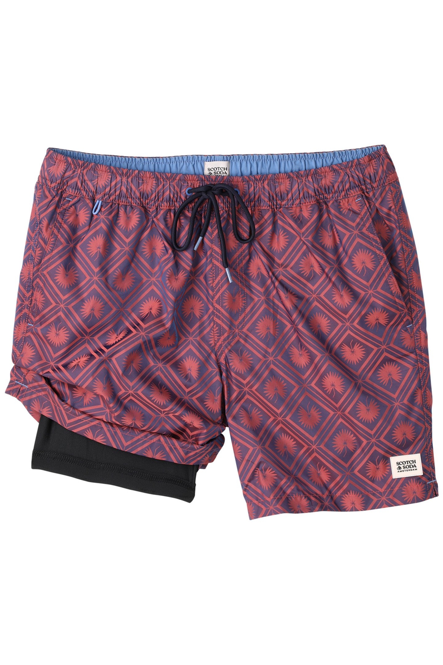 DIAMOND PATTERNED SWIM TRUNK LT PASTEL RED 3