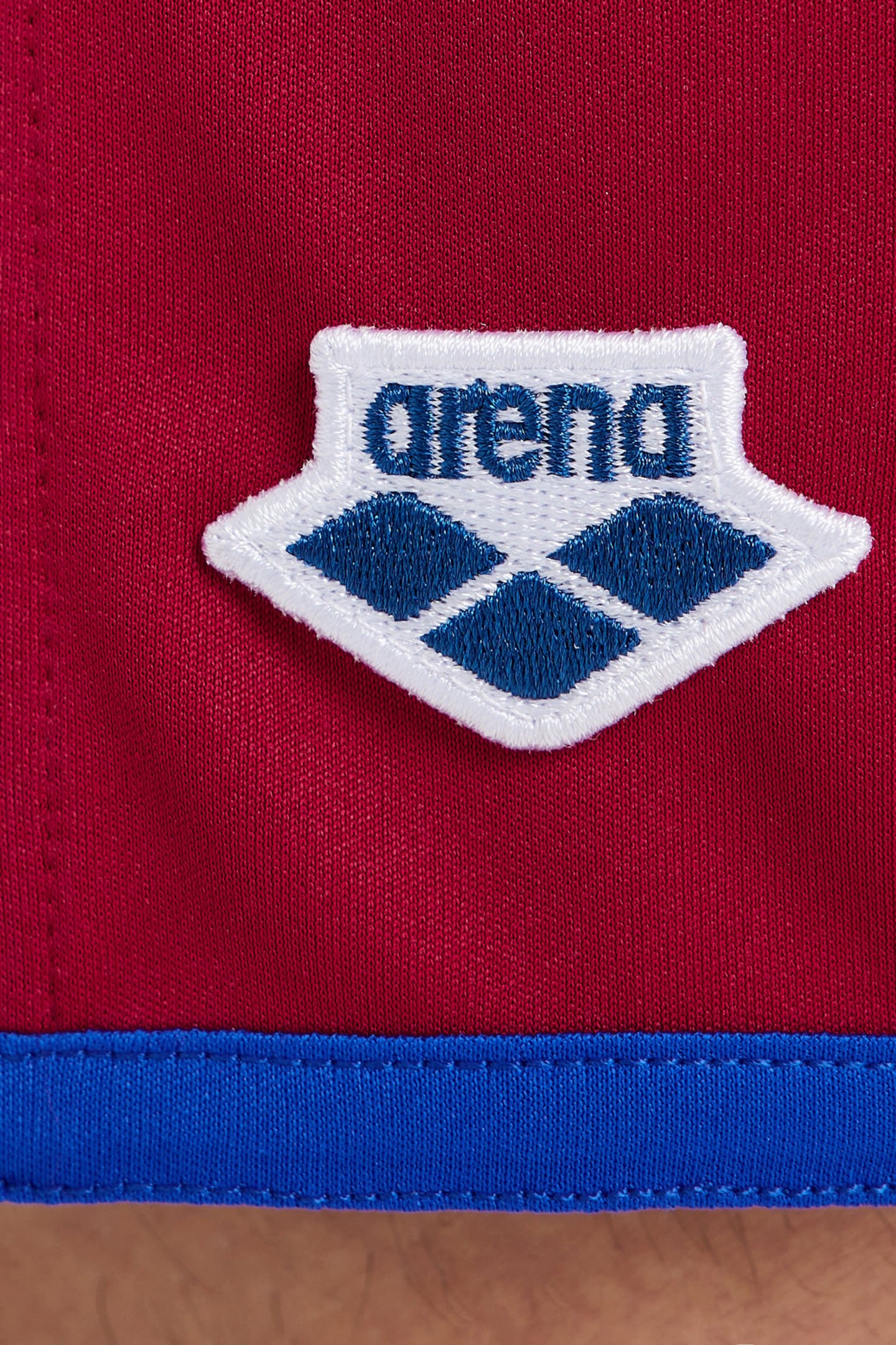 MEN'S ARENA ICONS BEACH BERMUDA LOGO BURGUNDY-NEON BLUE 5