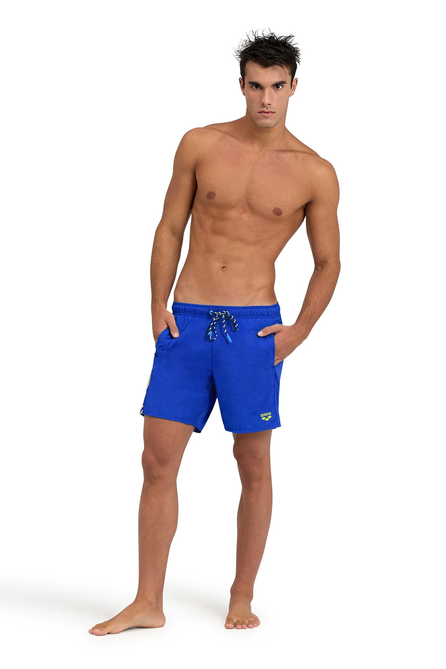 MEN'S ARENA PRO_FILE BEACH BOXER LOGO NEON BLUE-SOFT GREEN 3