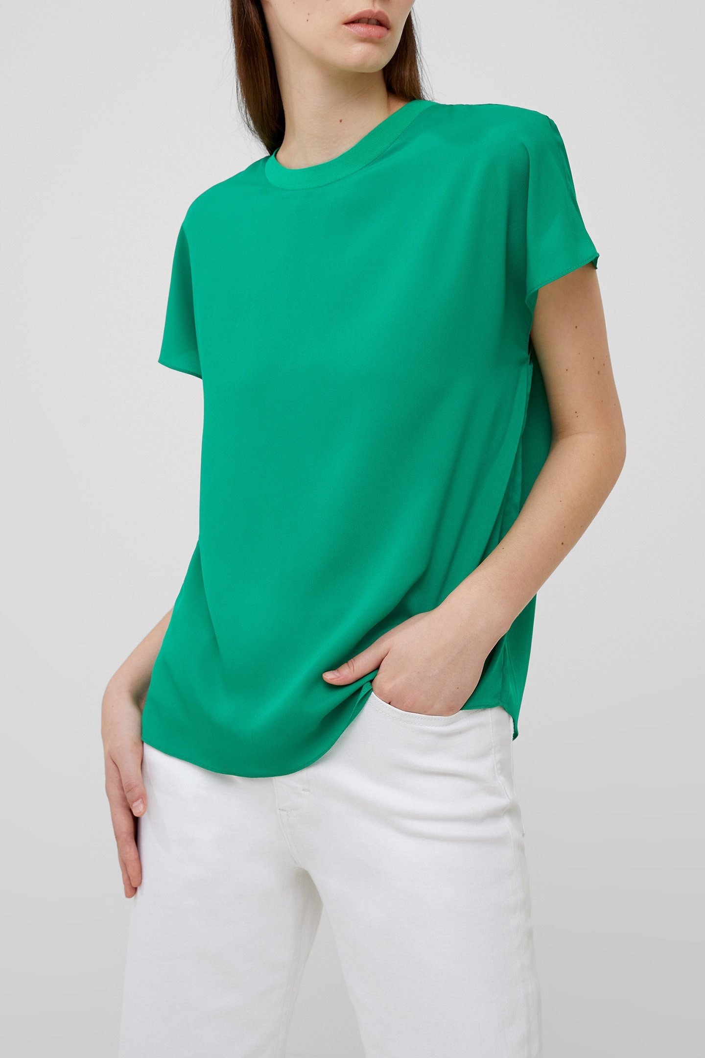 CREPE LIGHT CREW NECK TOP JELLY BEAN 1