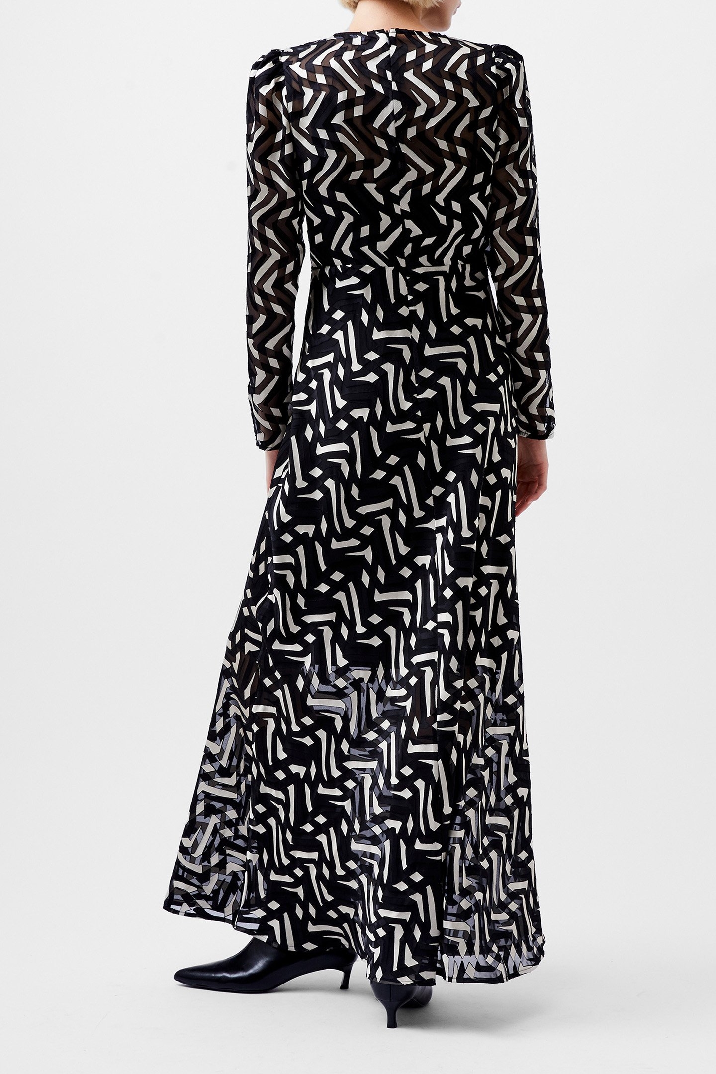 DIANDRA SATIN BURNOUT DRESS BLACK/CREAM 2