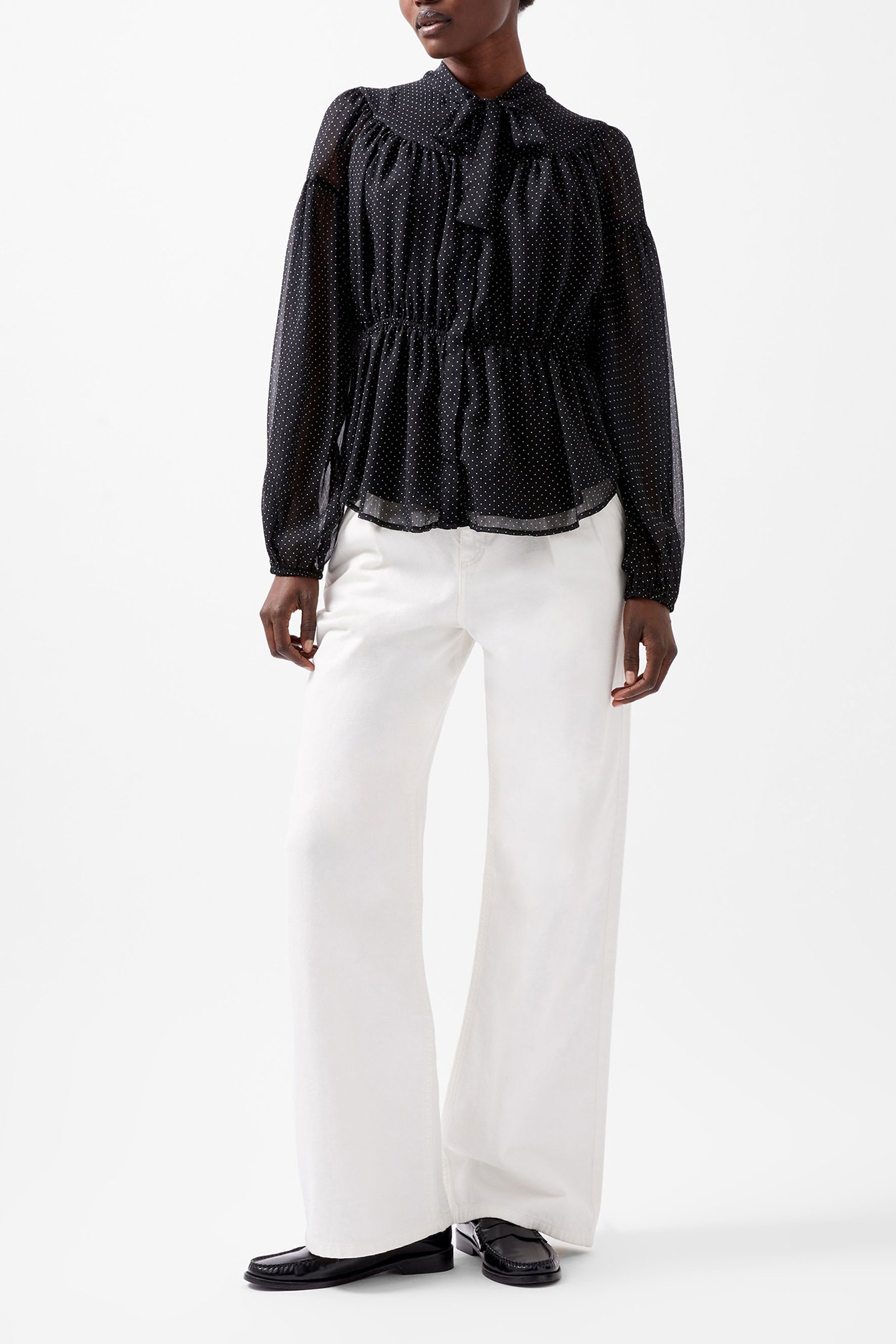 INES CHIFFON FITTED WAIST BLOU BLACKOUT/SUMMER WHIT 1