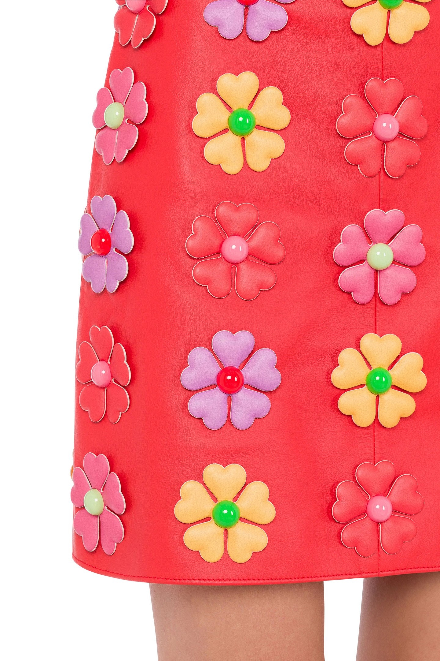 ALLOVER FLOWERS NAPPA LEATHER SKIRT RED 4